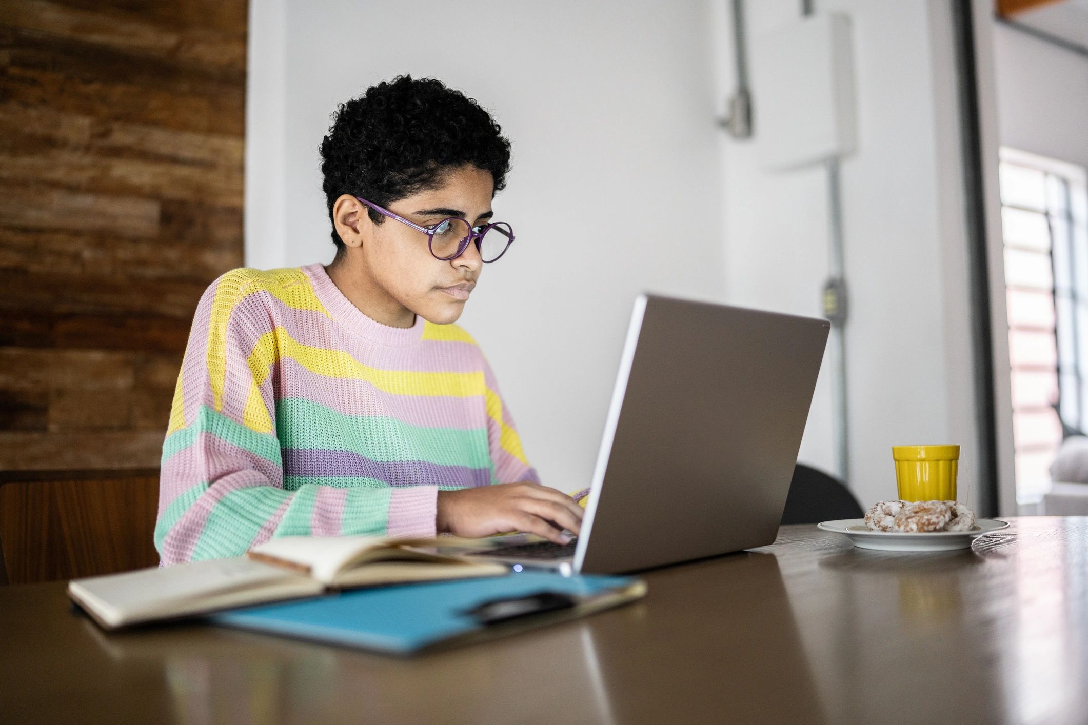 Person using a laptop at home